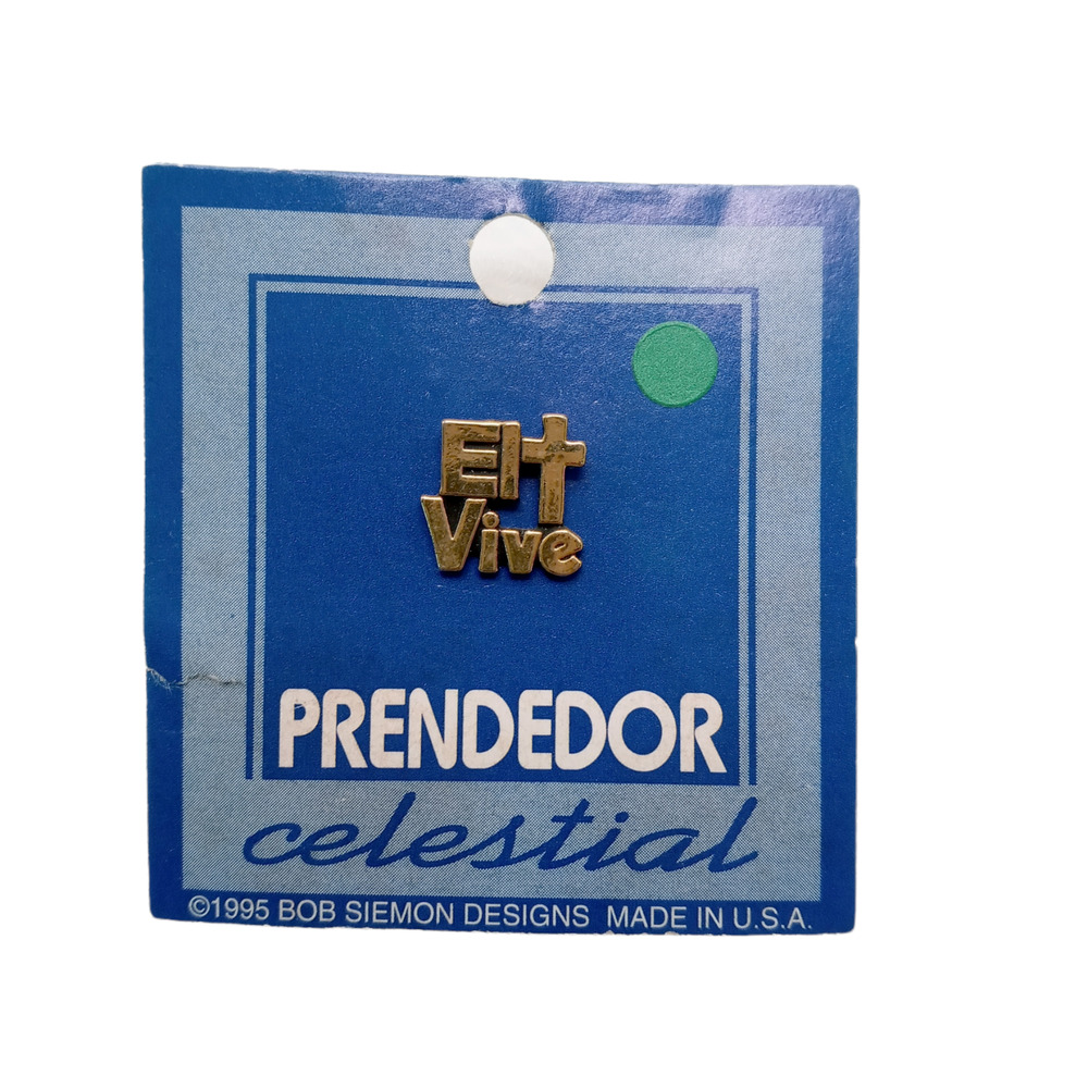 El Vive Cruz Prendedor Spanish Lapel Pin Hat Cap He Lives Christian Pinback 90s